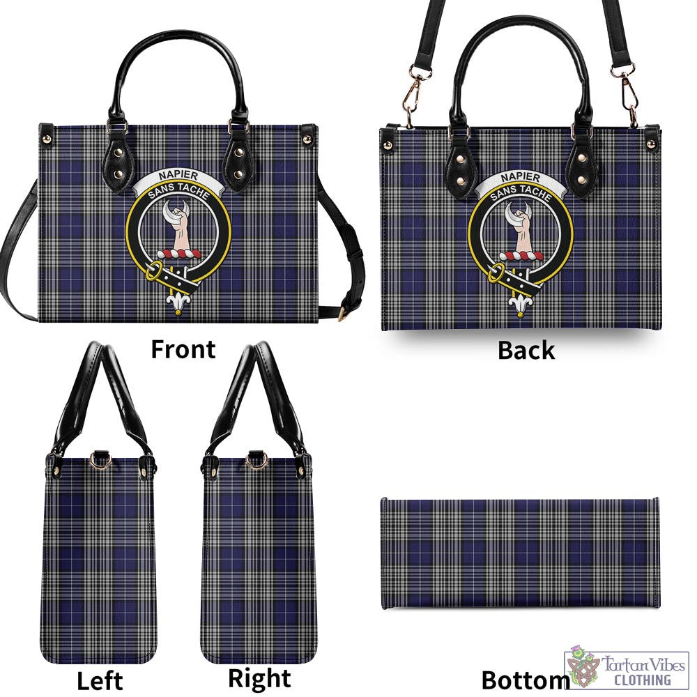 Tartan Vibes Clothing Napier Tartan Luxury Leather Handbags with Family Crest