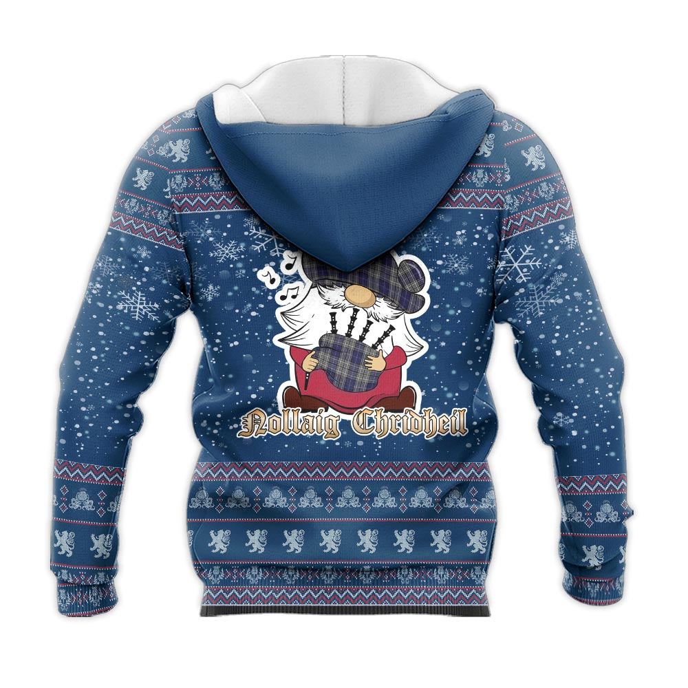 Napier Clan Christmas Knitted Hoodie with Funny Gnome Playing Bagpipes - Tartanvibesclothing