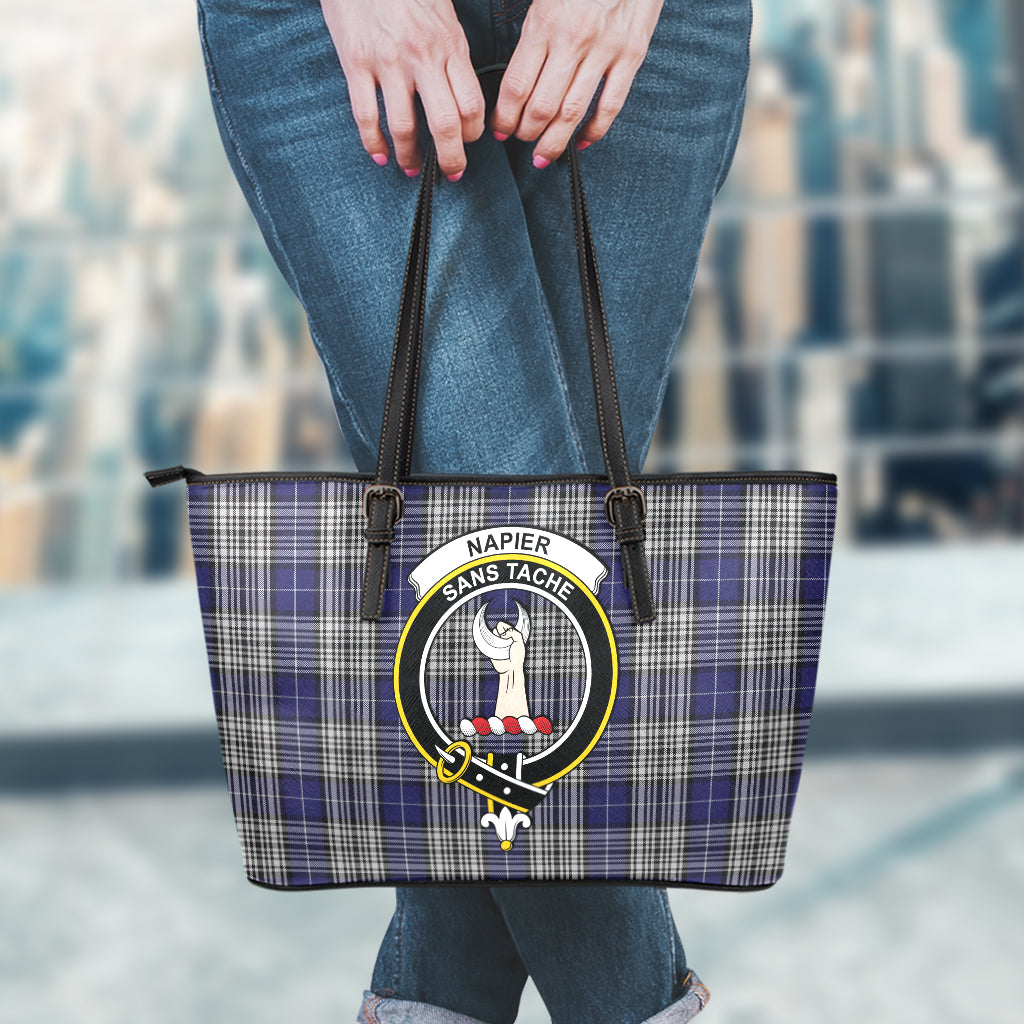 Napier Tartan Leather Tote Bag with Family Crest - Tartan Vibes Clothing