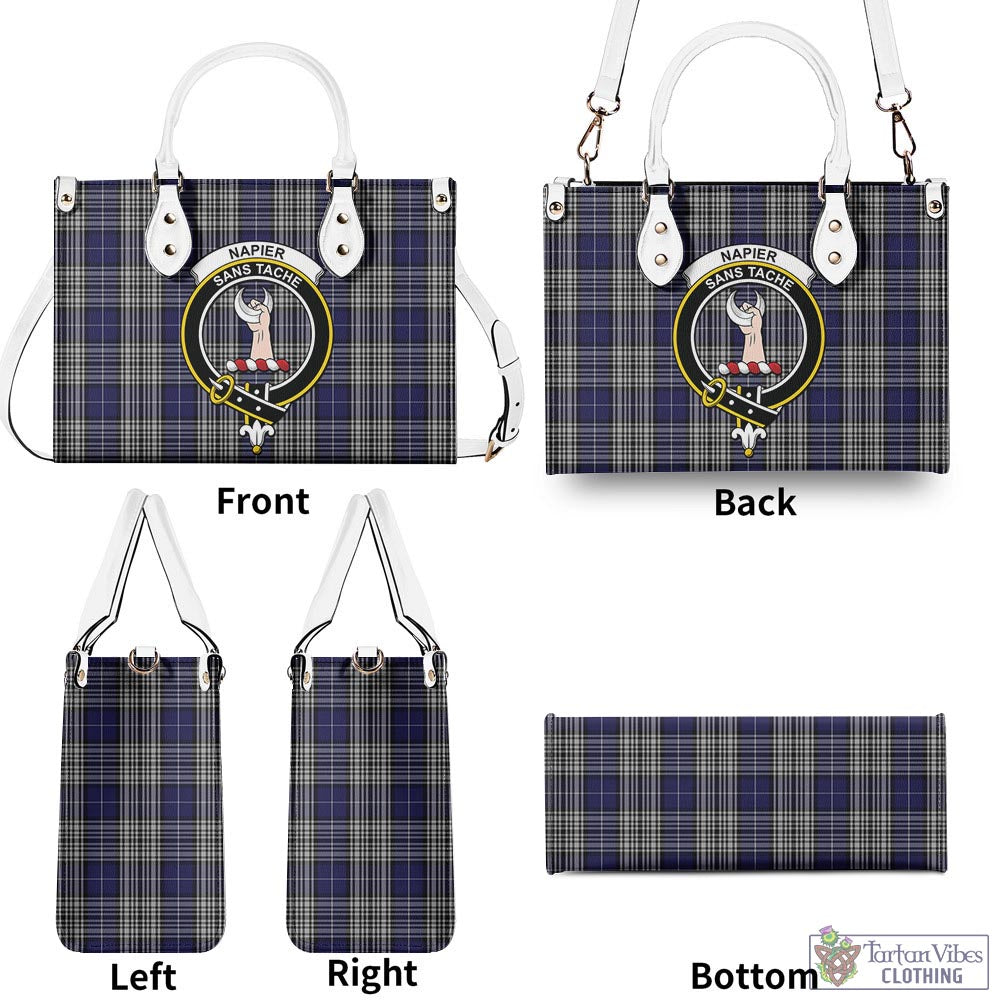 Tartan Vibes Clothing Napier Tartan Luxury Leather Handbags with Family Crest
