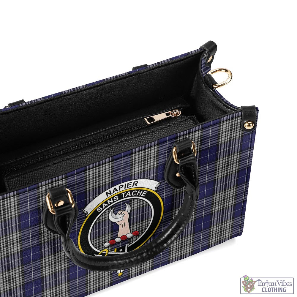 Tartan Vibes Clothing Napier Tartan Luxury Leather Handbags with Family Crest