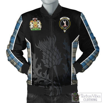 Napier Ancient Tartan Bomber Jacket with Family Crest and Scottish Thistle Vibes Sport Style
