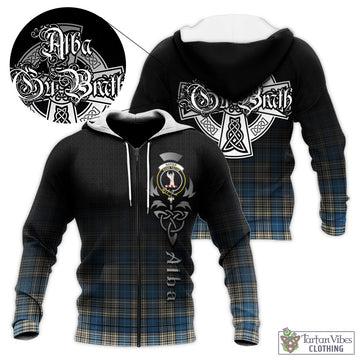 Napier Ancient Tartan Knitted Hoodie Featuring Alba Gu Brath Family Crest Celtic Inspired