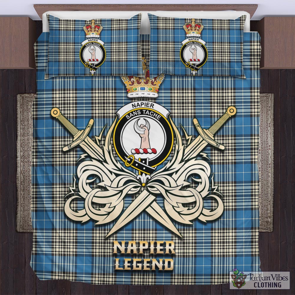 Tartan Vibes Clothing Napier Ancient Tartan Bedding Set with Clan Crest and the Golden Sword of Courageous Legacy
