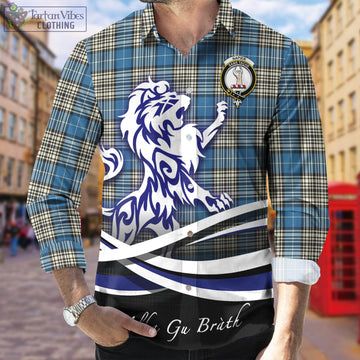 Napier Ancient Tartan Long Sleeve Button Up Shirt with Alba Gu Brath Regal Lion Emblem
