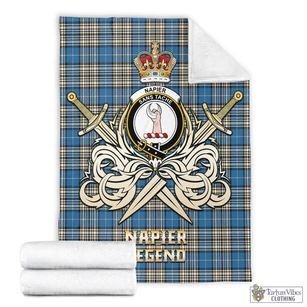 Tartan Vibes Clothing Napier Ancient Tartan Blanket with Clan Crest and the Golden Sword of Courageous Legacy