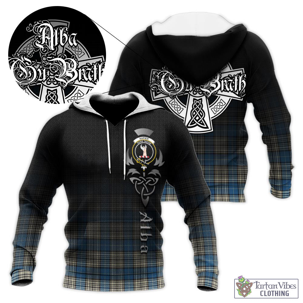 Tartan Vibes Clothing Napier Ancient Tartan Knitted Hoodie Featuring Alba Gu Brath Family Crest Celtic Inspired
