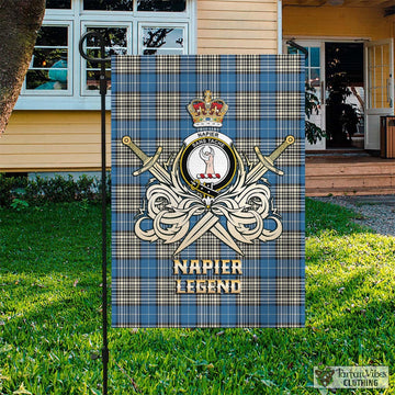 Napier Ancient Tartan Flag with Clan Crest and the Golden Sword of Courageous Legacy