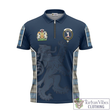 Napier Ancient Tartan Zipper Polo Shirt with Family Crest and Lion Rampant Vibes Sport Style