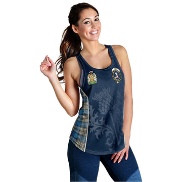 Napier Ancient Tartan Women's Racerback Tanks with Family Crest and Scottish Thistle Vibes Sport Style