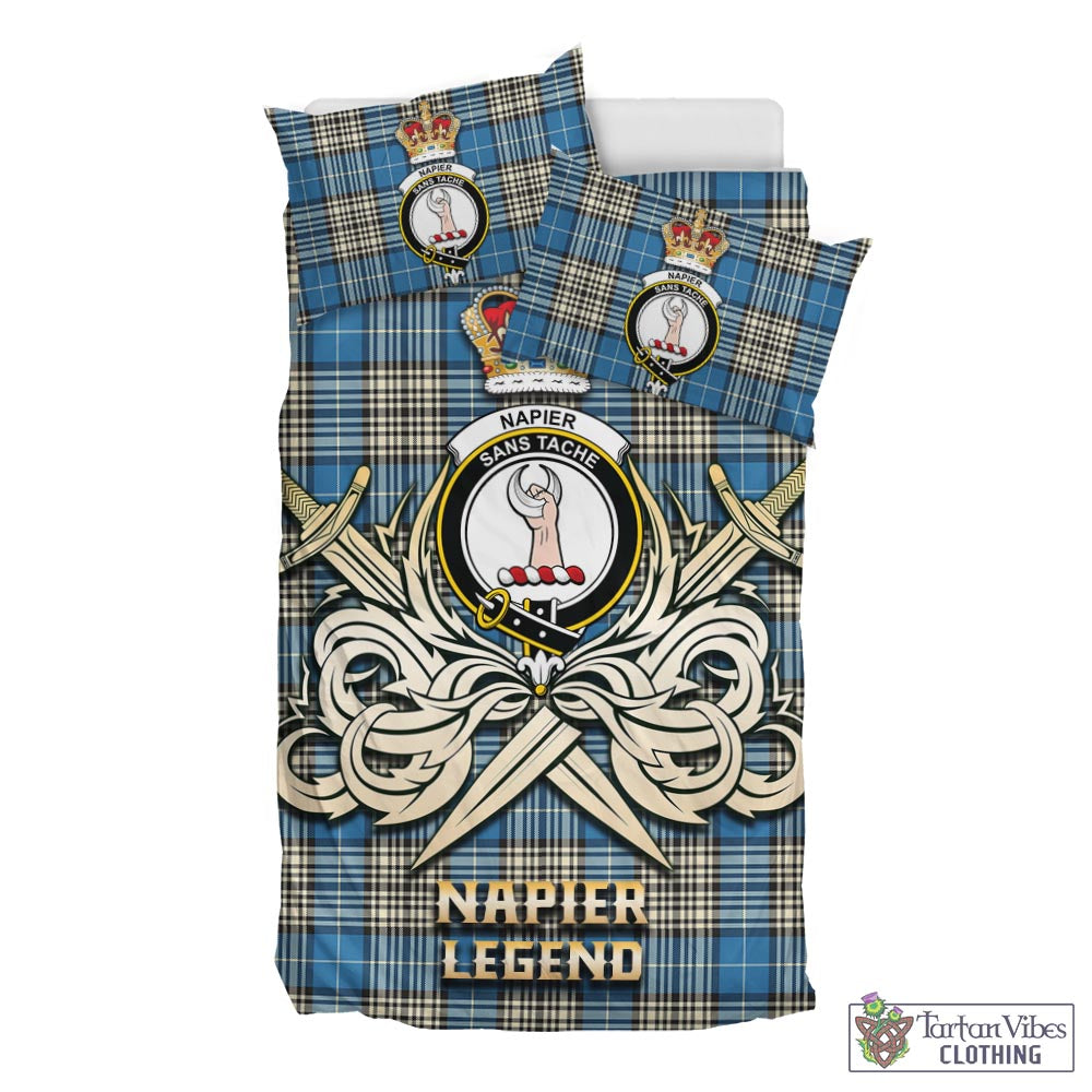 Tartan Vibes Clothing Napier Ancient Tartan Bedding Set with Clan Crest and the Golden Sword of Courageous Legacy