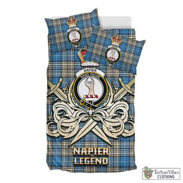 Napier Ancient Tartan Bedding Set with Clan Crest and the Golden Sword of Courageous Legacy