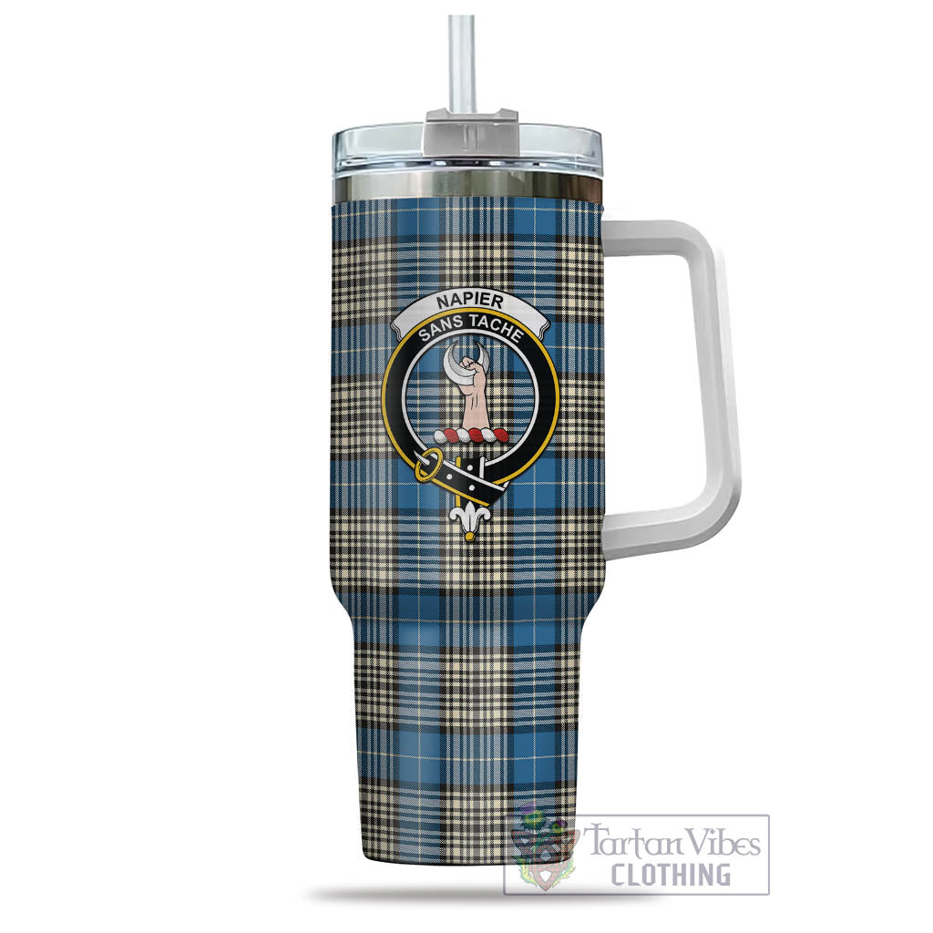 Tartan Vibes Clothing Napier Ancient Tartan and Family Crest Tumbler with Handle