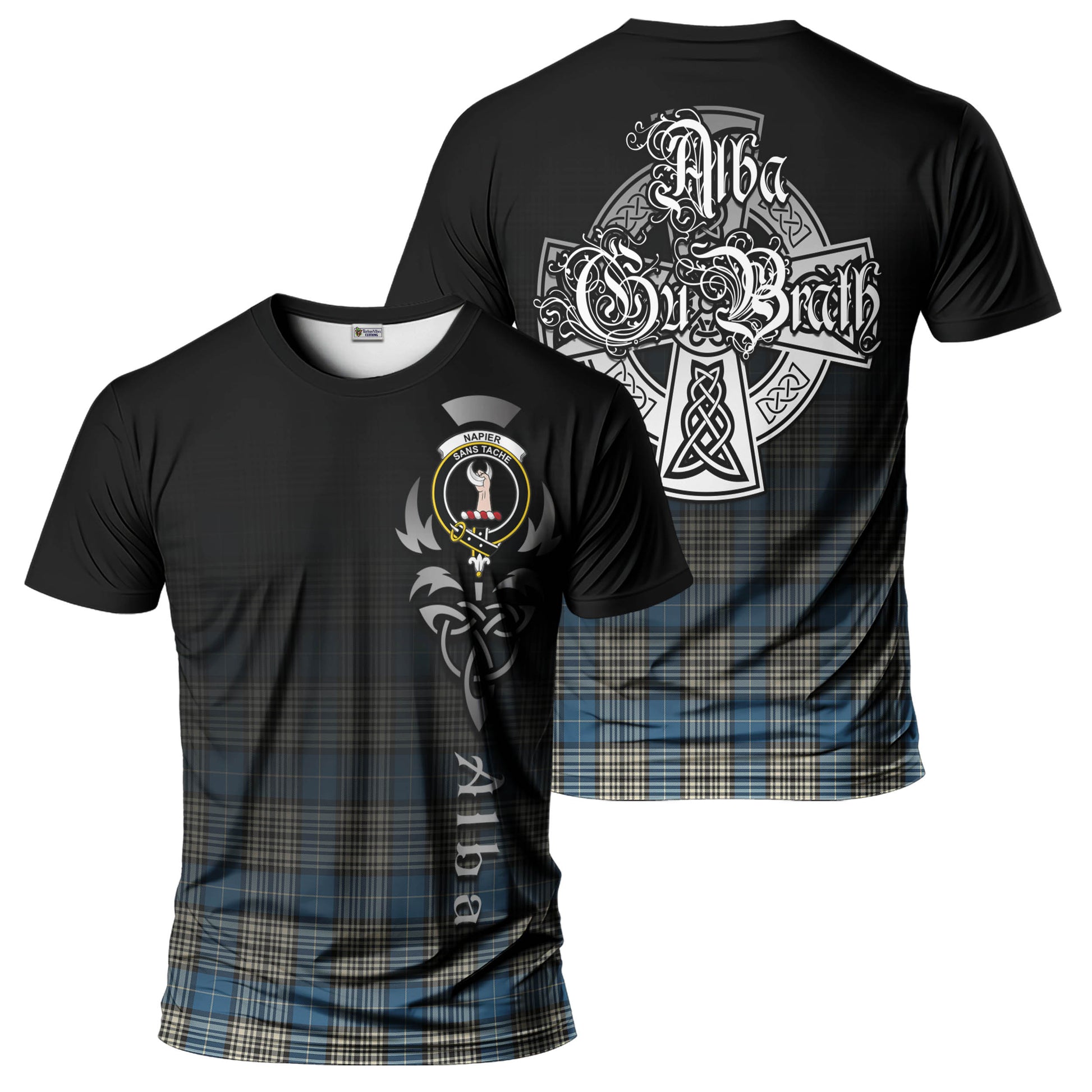 Tartan Vibes Clothing Napier Ancient Tartan T-Shirt Featuring Alba Gu Brath Family Crest Celtic Inspired