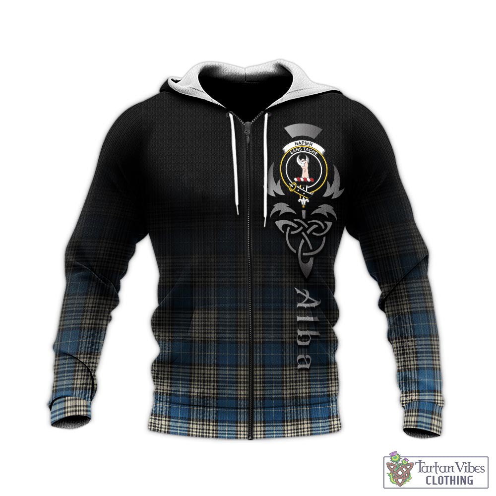 Tartan Vibes Clothing Napier Ancient Tartan Knitted Hoodie Featuring Alba Gu Brath Family Crest Celtic Inspired