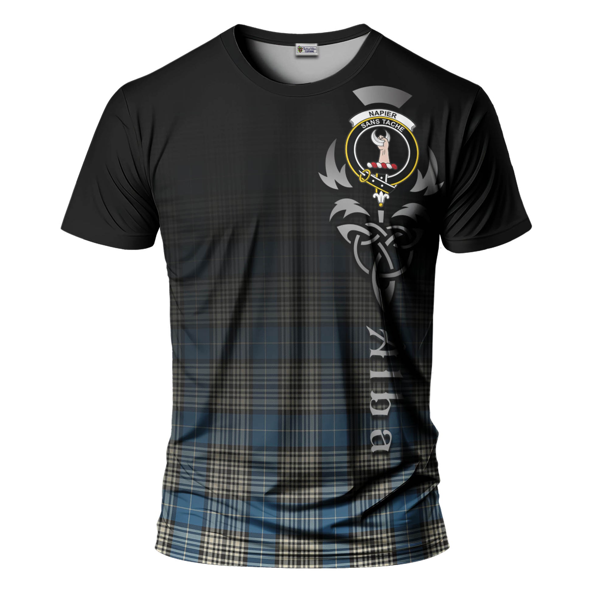 Tartan Vibes Clothing Napier Ancient Tartan T-Shirt Featuring Alba Gu Brath Family Crest Celtic Inspired