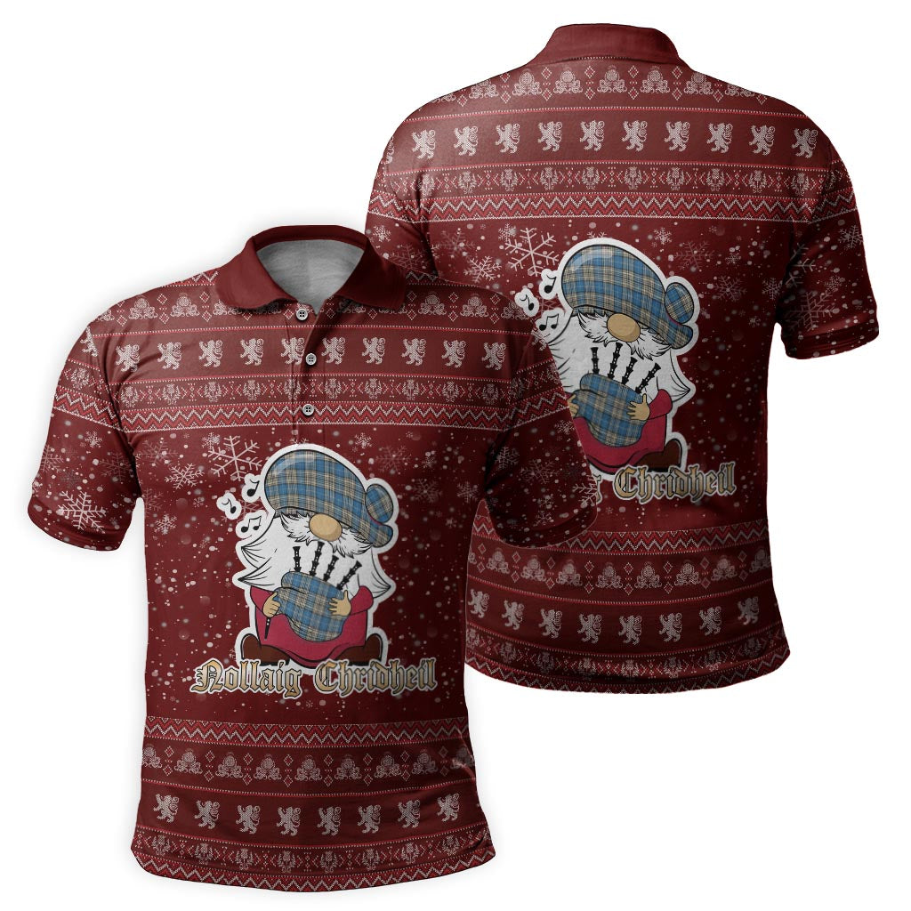 Napier Ancient Clan Christmas Family Polo Shirt with Funny Gnome Playing Bagpipes - Tartanvibesclothing