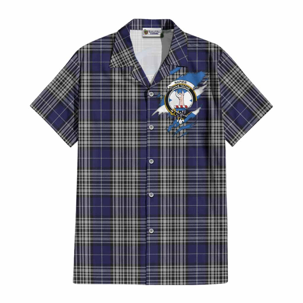 Napier Clan Crest In Me Tartan Cotton Hawaiian Shirt Scotland Flag Style