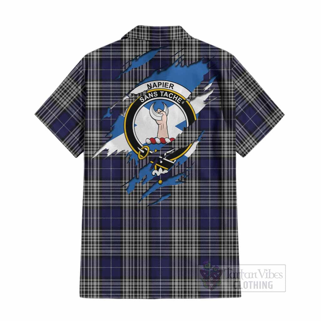 Napier Clan Crest In Me Tartan Cotton Hawaiian Shirt Scotland Flag Style