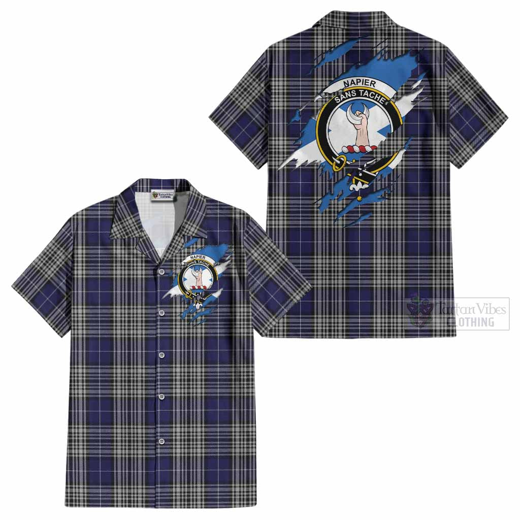 Napier Clan Crest In Me Tartan Cotton Hawaiian Shirt Scotland Flag Style