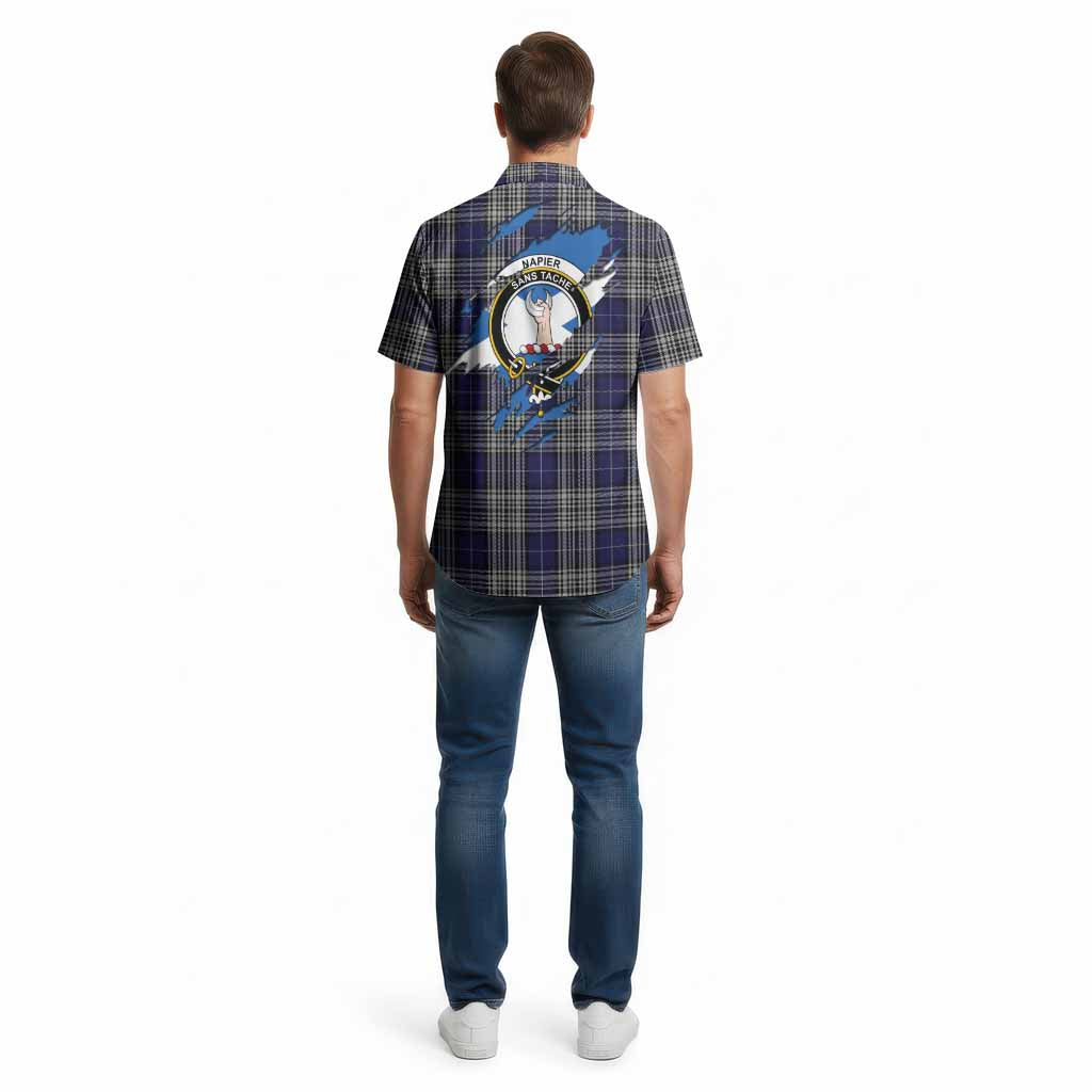 Napier Clan Crest In Me Tartan Cotton Hawaiian Shirt Scotland Flag Style