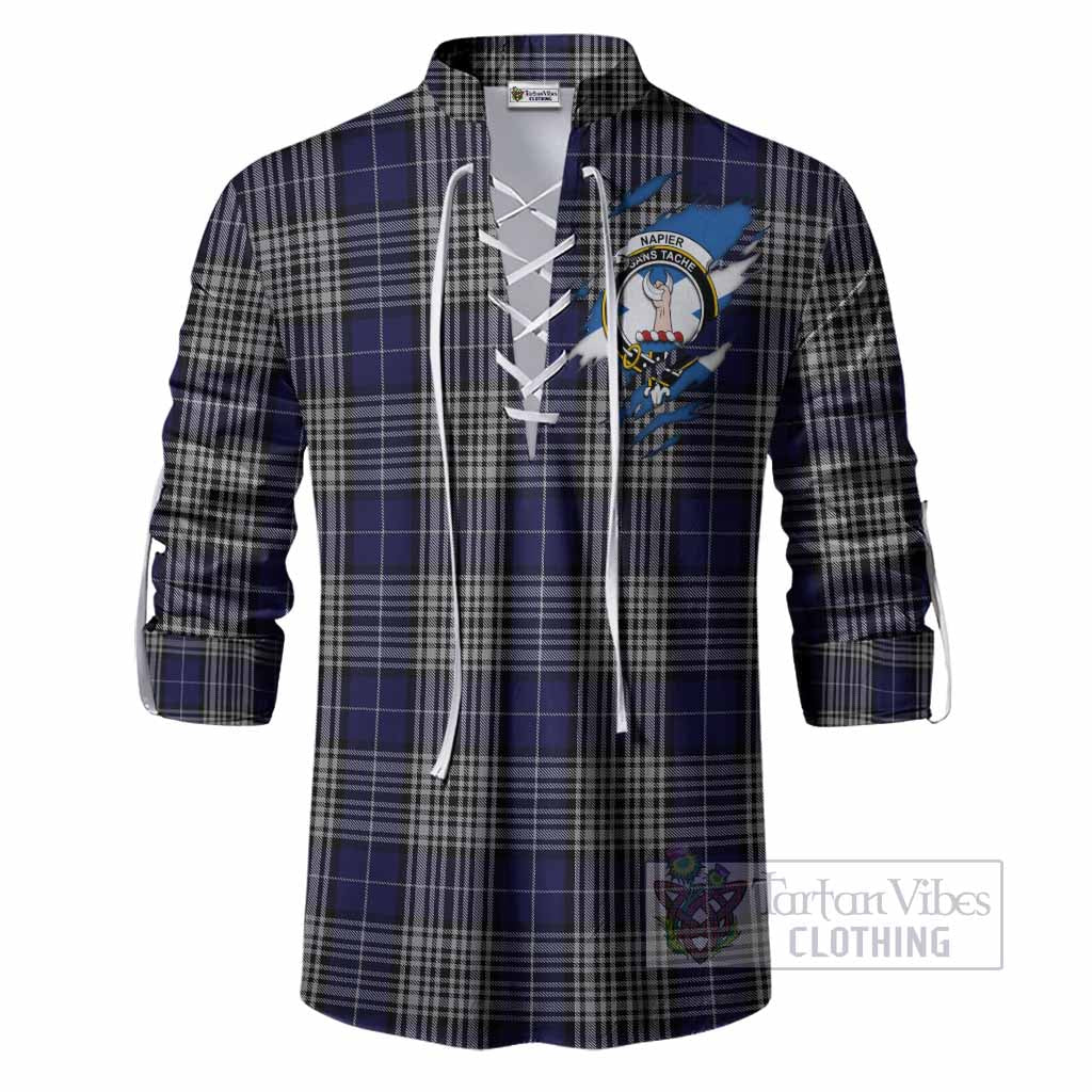 Napier Clan Crest In Me Tartan Ghillie Shirt Scotland Flag Style