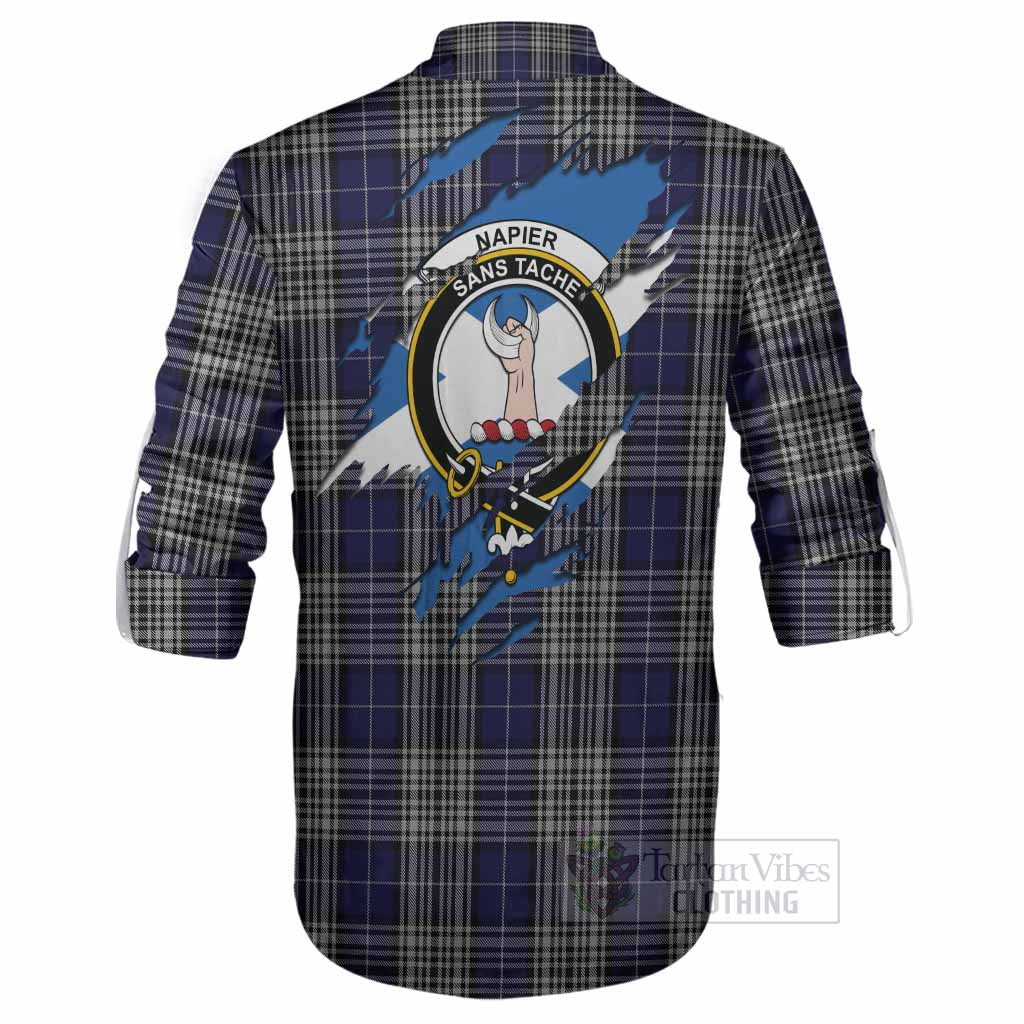Napier Clan Crest In Me Tartan Ghillie Shirt Scotland Flag Style