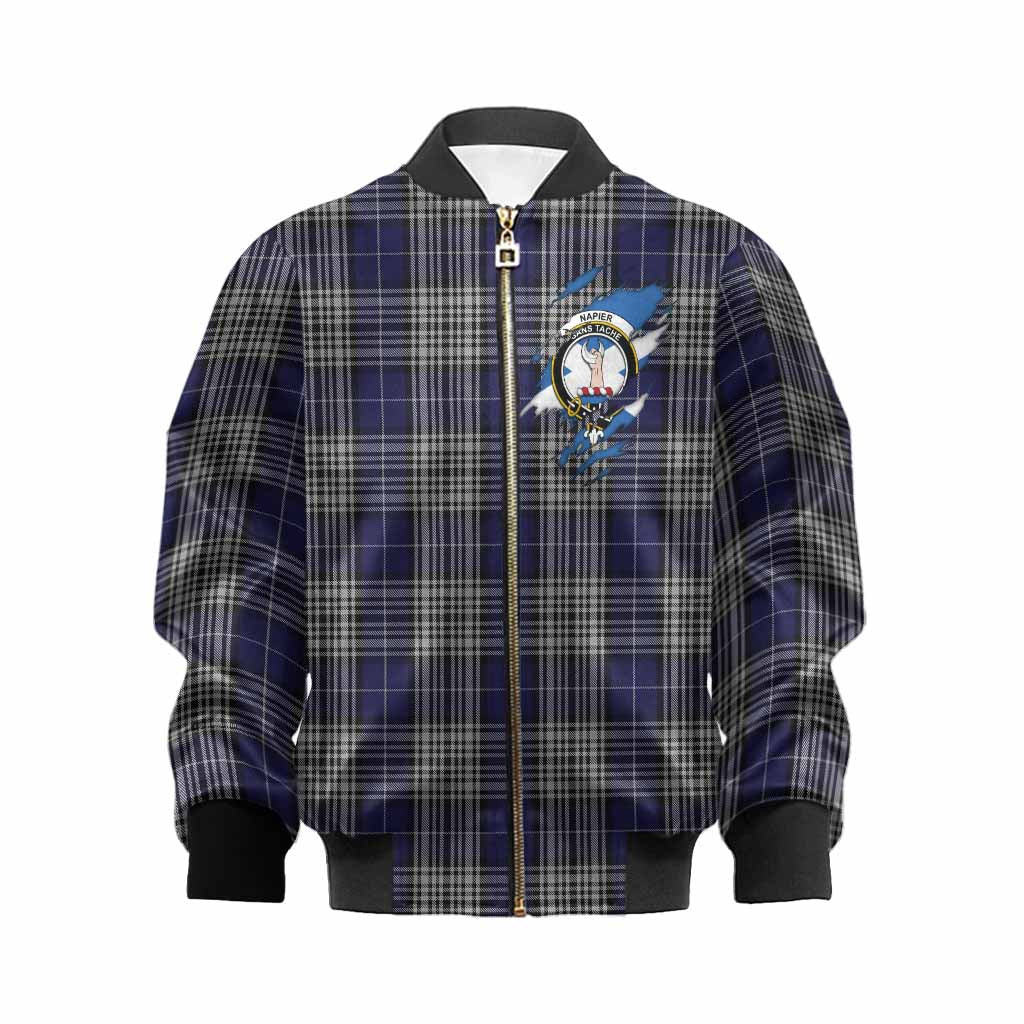 Napier Clan Crest In Me Tartan Kid Bomber Jacket Scotland Flag Style