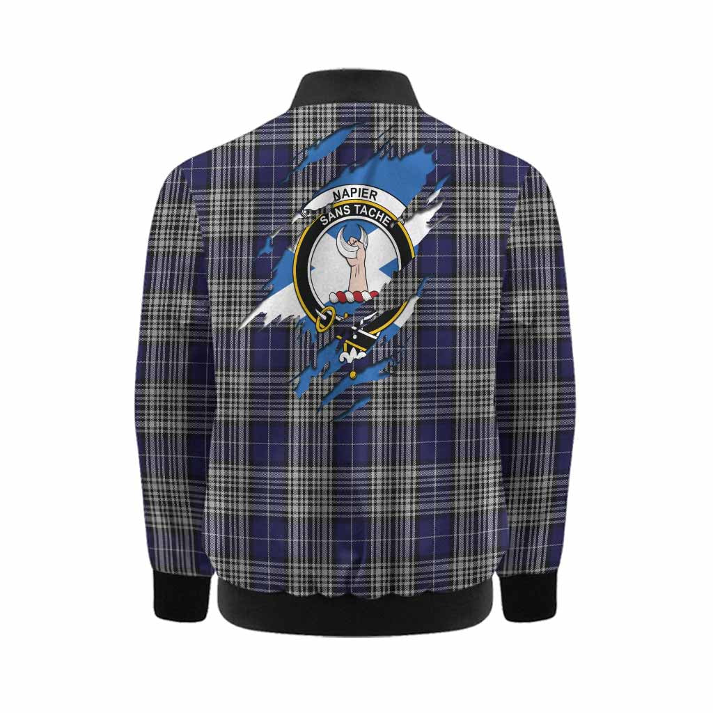 Napier Clan Crest In Me Tartan Kid Bomber Jacket Scotland Flag Style