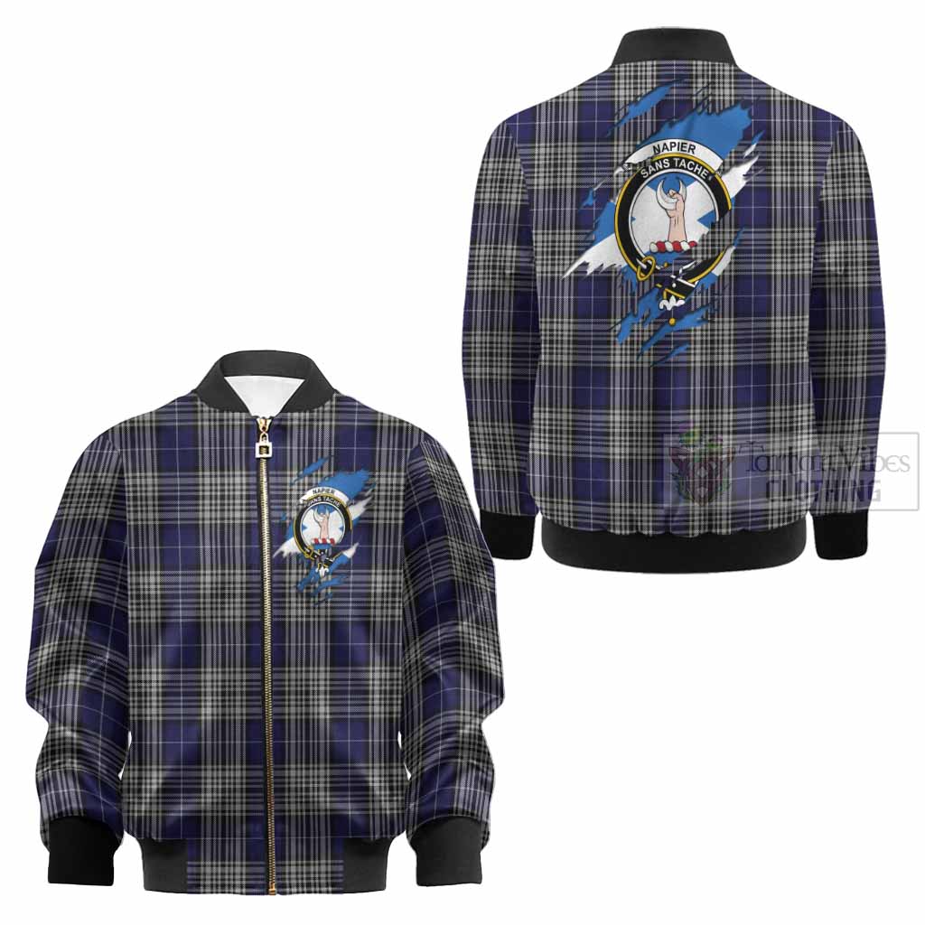 Napier Clan Crest In Me Tartan Kid Bomber Jacket Scotland Flag Style