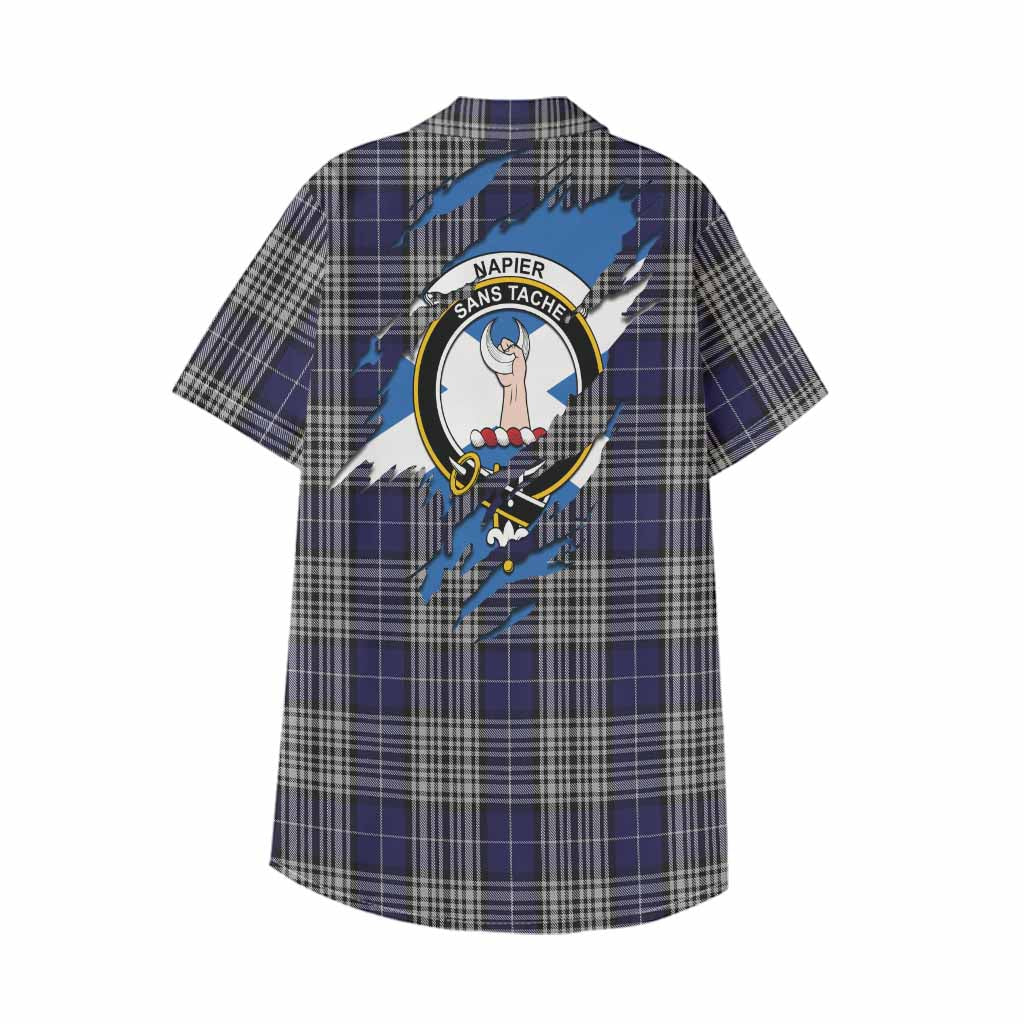 Napier Clan Crest In Me Tartan Kid Hawaiian Shirt Scotland Flag Style