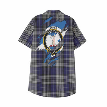 Napier Clan Crest In Me Tartan Kid Hawaiian Shirt Scotland Flag Style
