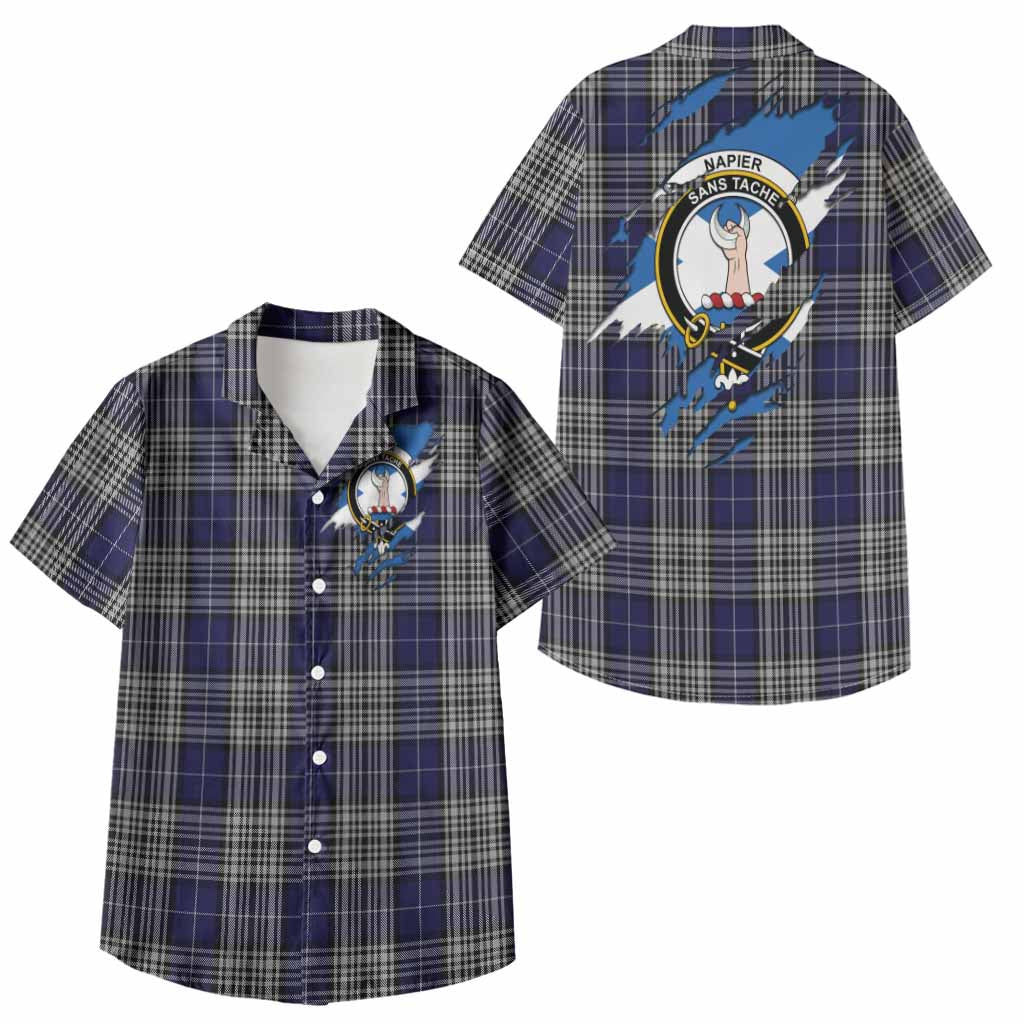 Napier Clan Crest In Me Tartan Kid Hawaiian Shirt Scotland Flag Style