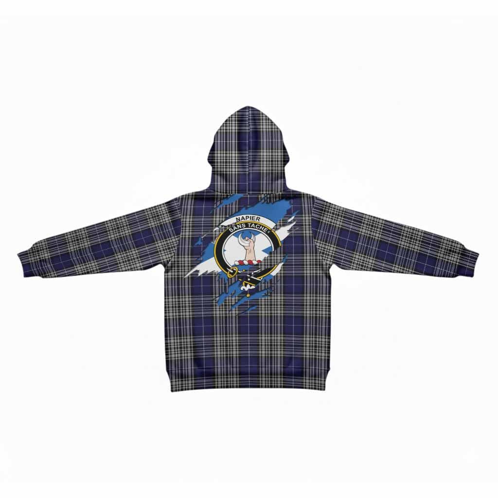 Napier Clan Crest In Me Tartan Kid Hoodie Scotland Flag Style