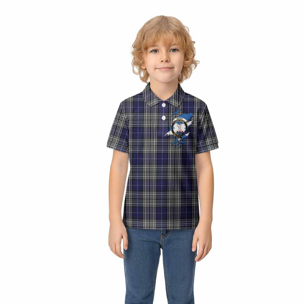 Napier Clan Crest In Me Tartan Kid Polo Shirt Scotland Flag Style
