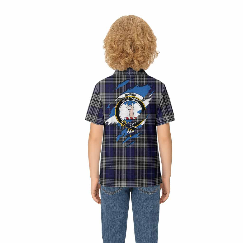 Napier Clan Crest In Me Tartan Kid Polo Shirt Scotland Flag Style