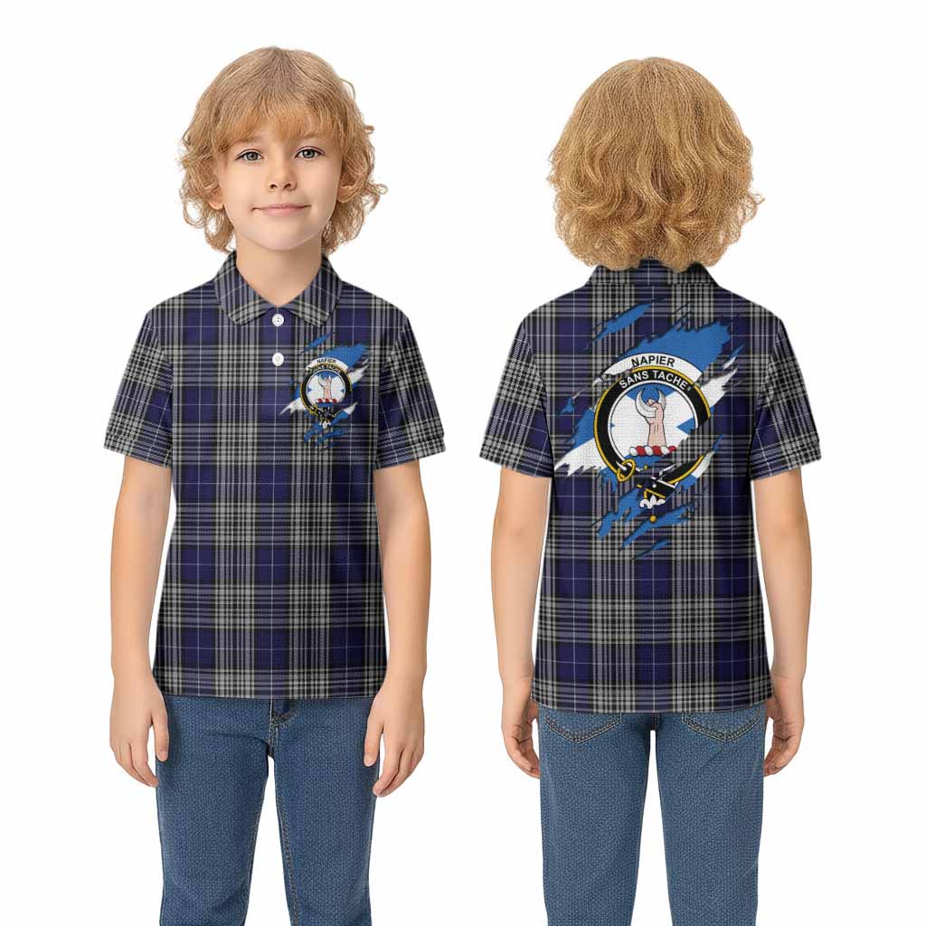 Napier Clan Crest In Me Tartan Kid Polo Shirt Scotland Flag Style