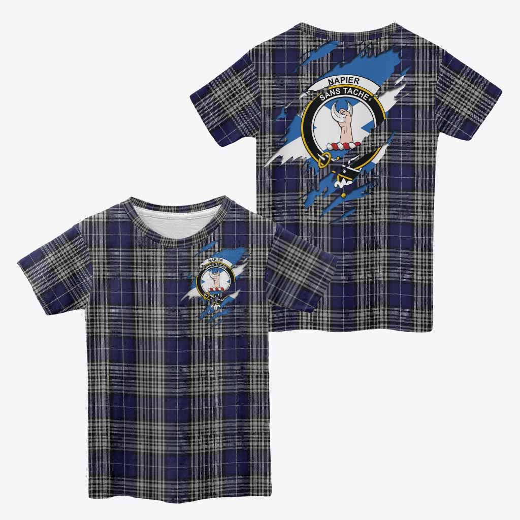 Napier Clan Crest In Me Tartan Kid T-shirt Scotland Flag Style