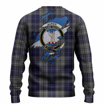 Napier Clan Crest In Me Tartan Knitted Sweater Scotland Flag Style