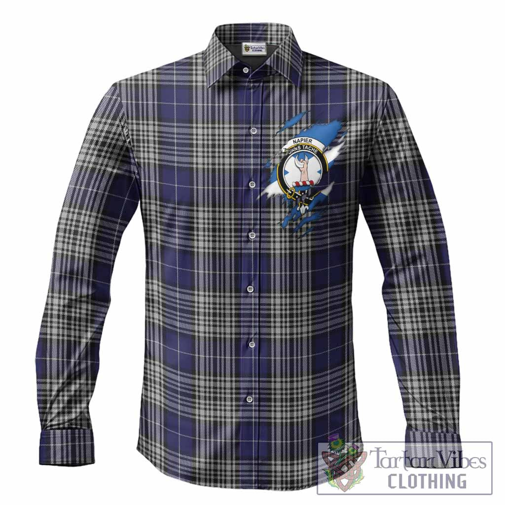 Napier Clan Crest In Me Tartan Long Sleeve Button Shirts Scotland Flag Style