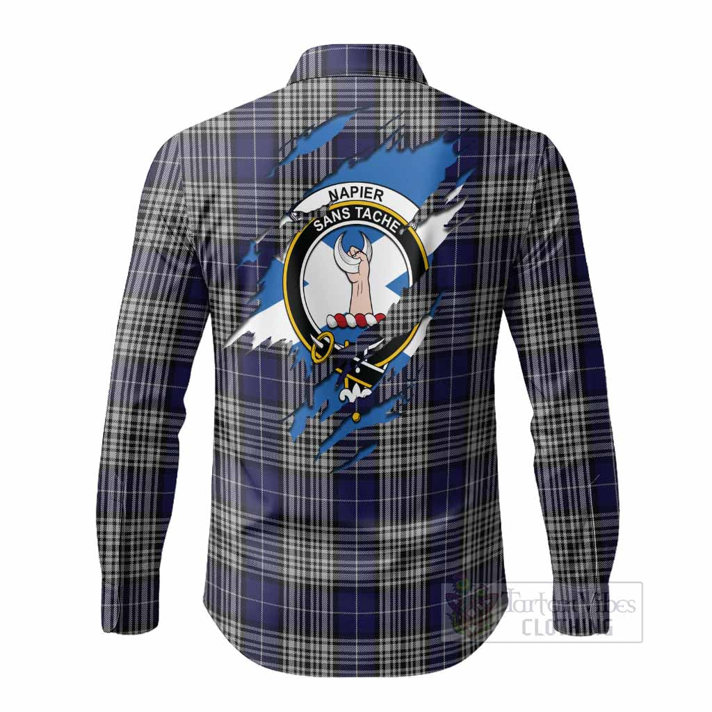 Napier Clan Crest In Me Tartan Long Sleeve Button Shirts Scotland Flag Style