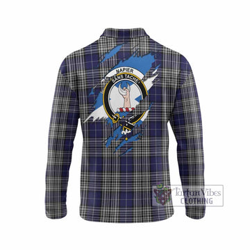 Napier Clan Crest In Me Tartan Long Sleeve Polo Shirt Scotland Flag Style