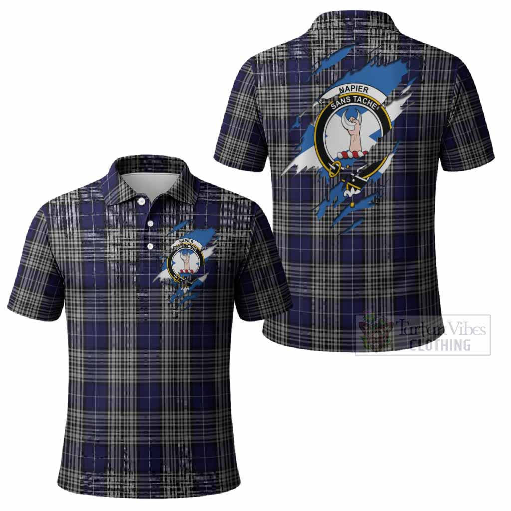 Napier Clan Crest In Me Tartan Polo Shirt Scotland Flag Style