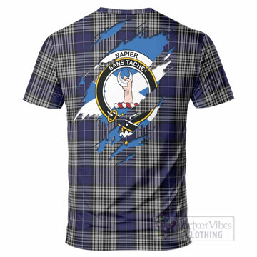 Napier Clan Crest In Me Tartan T-Shirt Scotland Flag Style