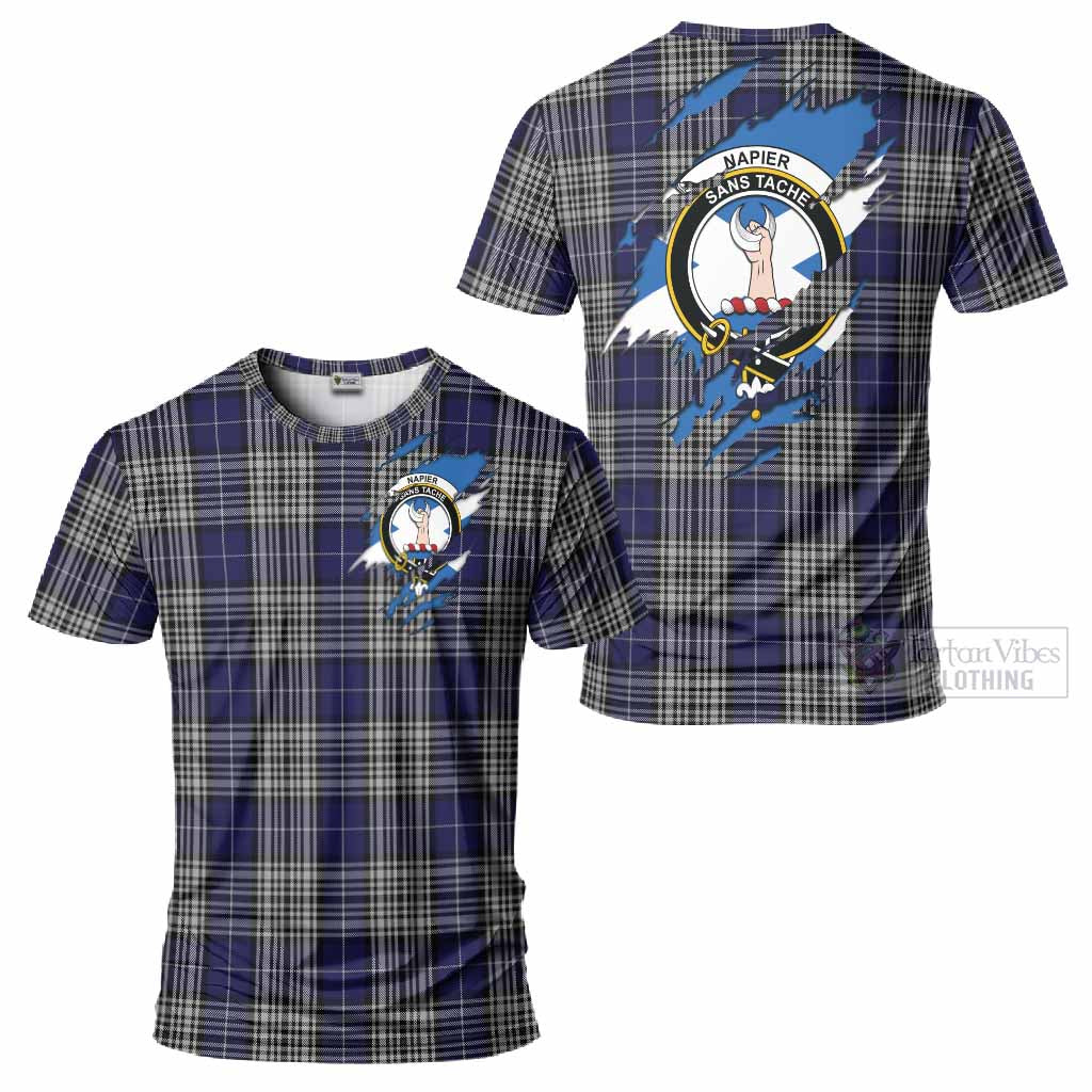 Napier Clan Crest In Me Tartan T-Shirt Scotland Flag Style