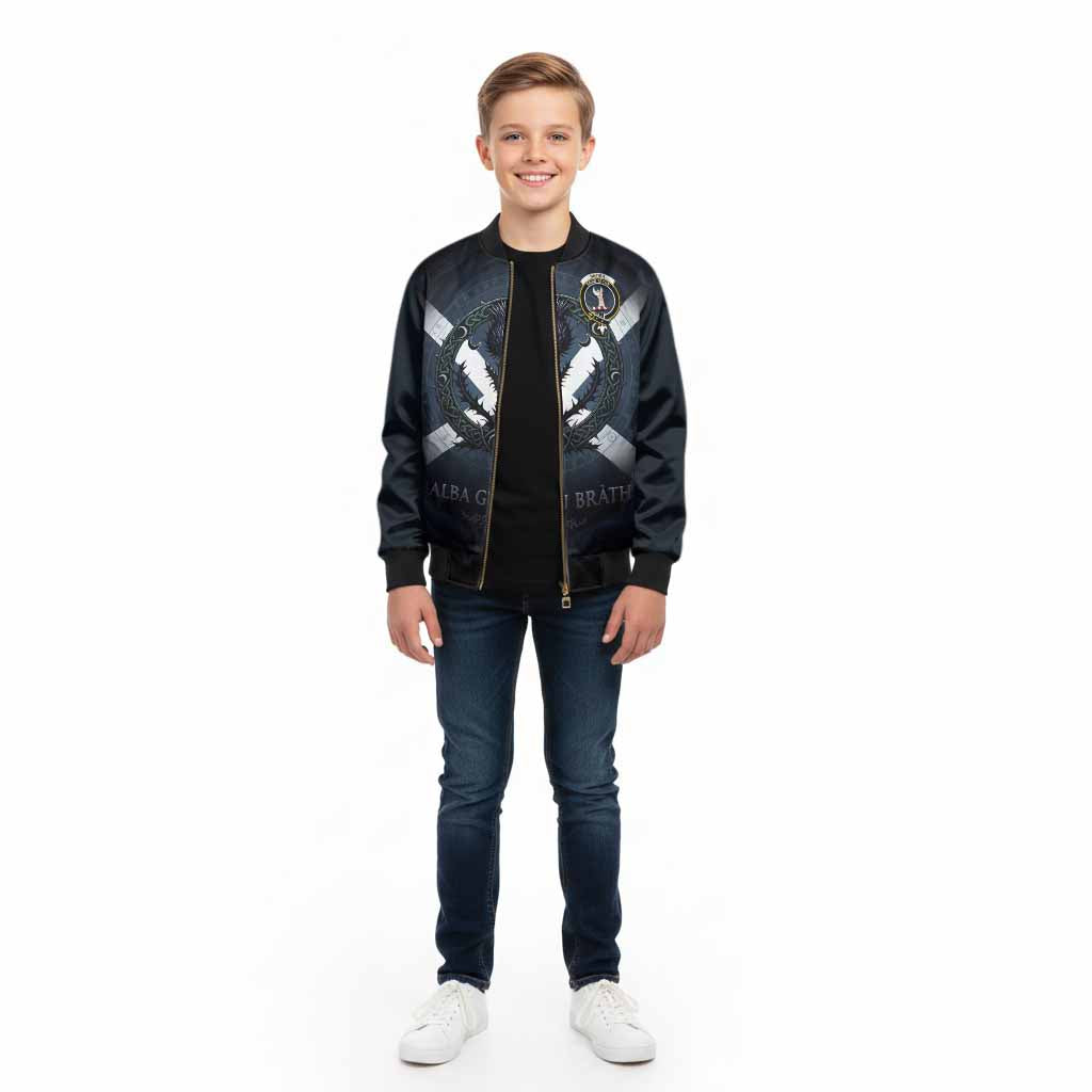 Napier Clan Crest Kid Bomber Jacket with Celtic Knot Thistle and Saltire
