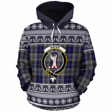 Napier Clan Tartan Christmas Cotton Hoodie with Family Crest