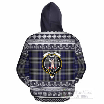 Napier Clan Tartan Christmas Cotton Hoodie with Family Crest