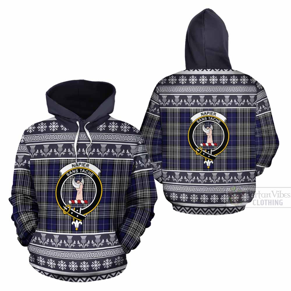Napier Clan Tartan Christmas Cotton Hoodie with Family Crest - Tartan Vibes Clothing