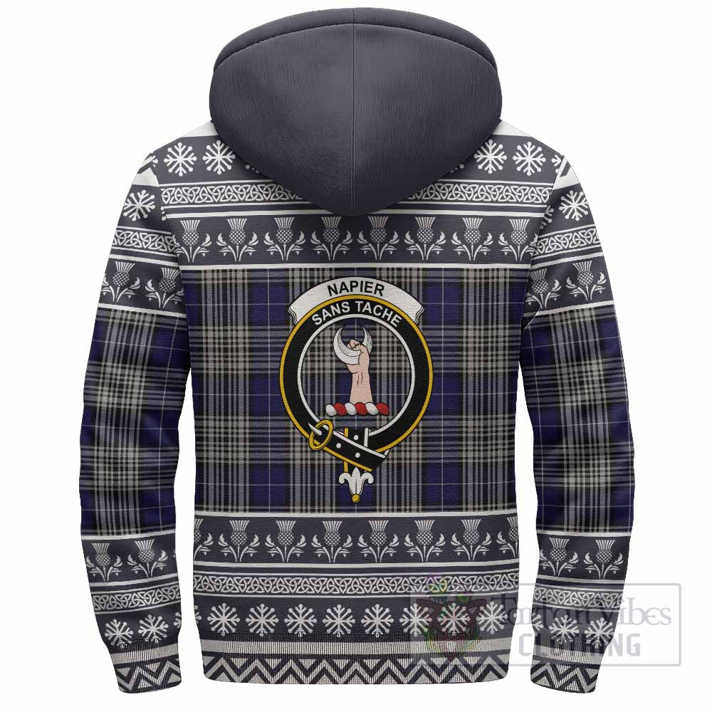 Napier Clan Tartan Christmas Fleece Hoodie with Family Crest - Tartan Vibes Clothing